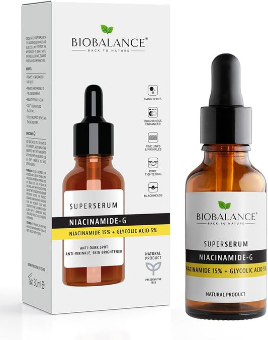 BioBalance Super Serum Niacinamide-G | Niacinamide 15% + Glycolic Acid 15% | Anti dark Spots, Anti Wrinkle | Skin Brightener | 30ml