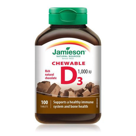 Jamieson Vitamin D 1,000 IU 100 Chocolate Chewable Tablet